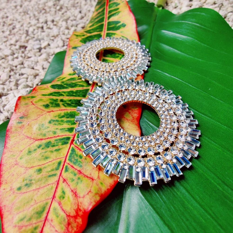 Big Dish Crystals Statement Earring .